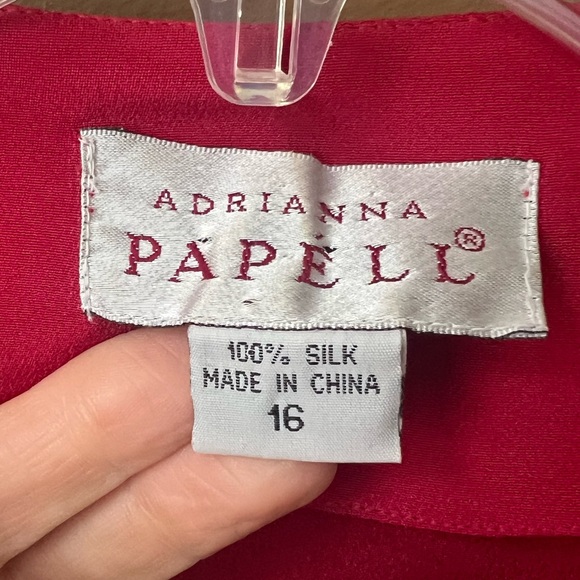 Adrianna Papell Rich Red Silk Blouse Size 14 Vintage Festive Holidays Christmas - Picture 2 of 3